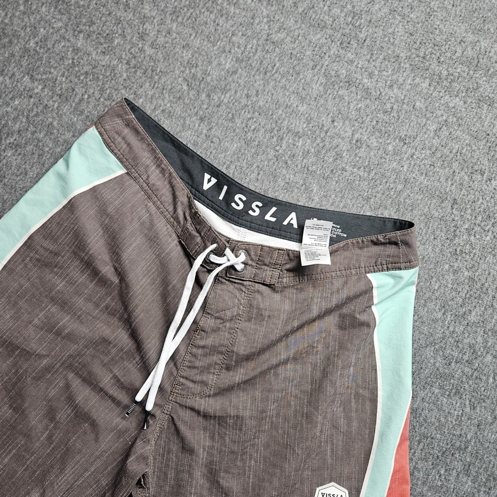 Vissla Board Shorts Mens 33 Brown Striped Upcycled Poly Cotton Stretch M113AHEA